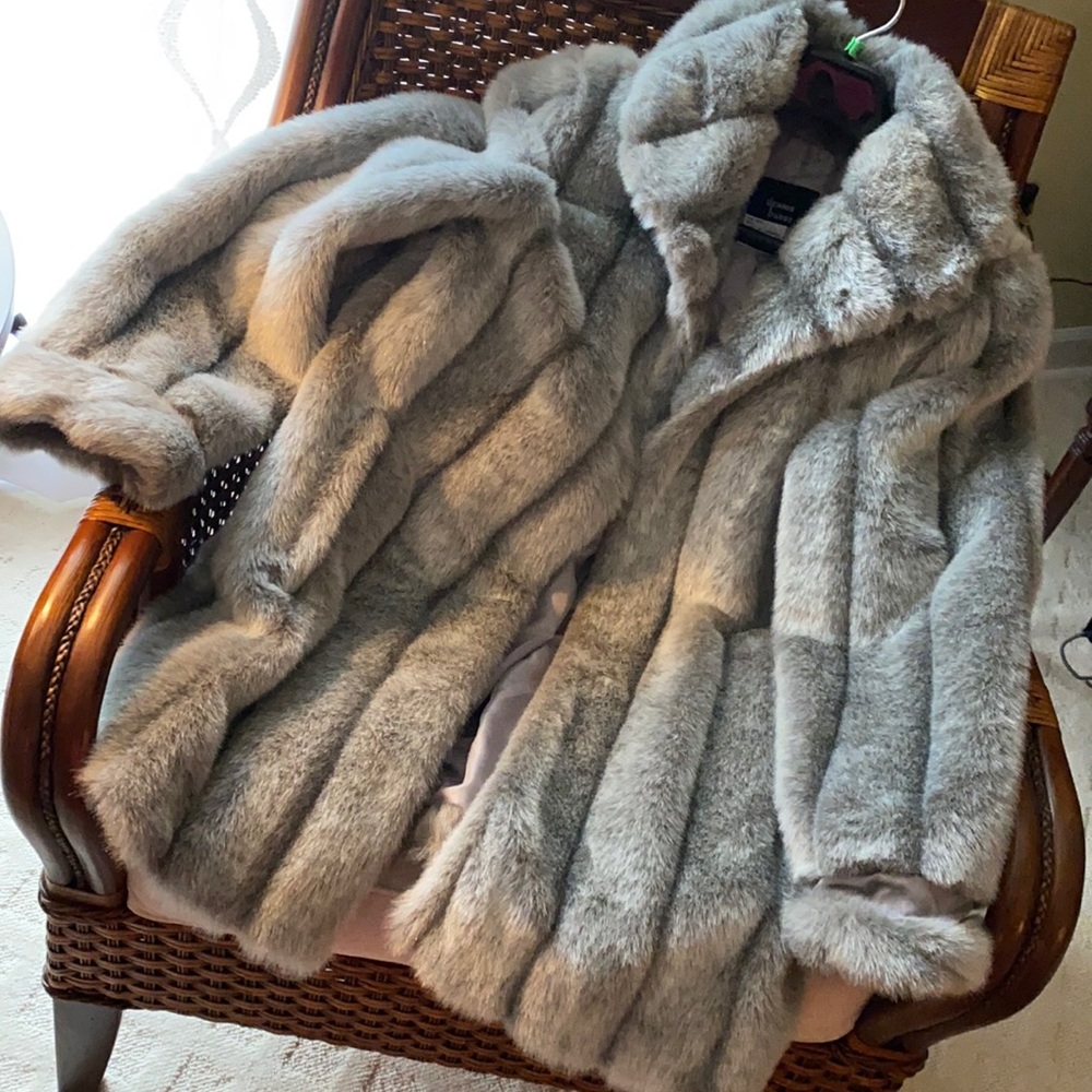Dennis Basso Gray Faux Fur Coat